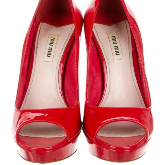 Miu Miu Patent Leather Peep-Toe Pumps - Picture 3 of 5